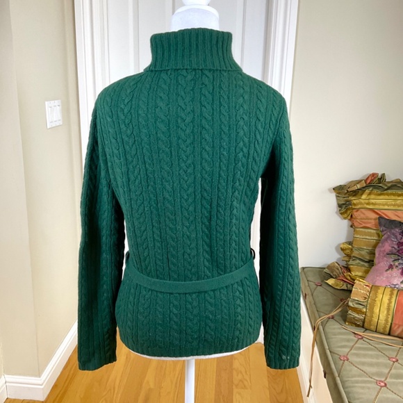 Lauren Ralph Lauren Sweater Turtleneck Green Cable Knit Belt Wool Angora (P/P) - Picture 3 of 7